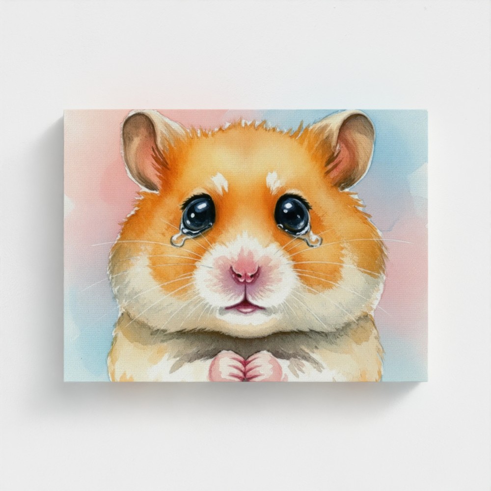 Sad Hamster – Watercolor Pet Portrait Canvas Wall Art