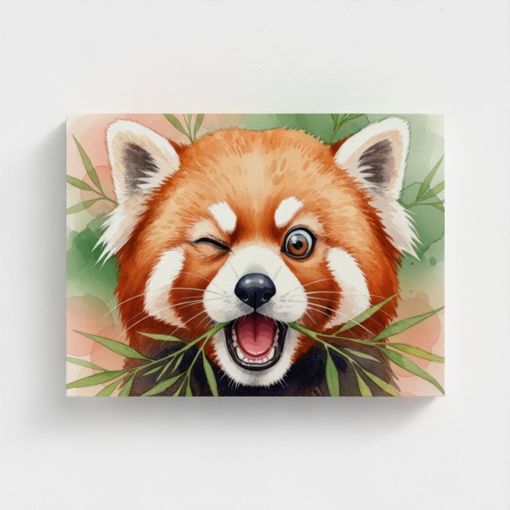 Silly Red Panda – Watercolor Wildlife Portrait Canvas Wall Art