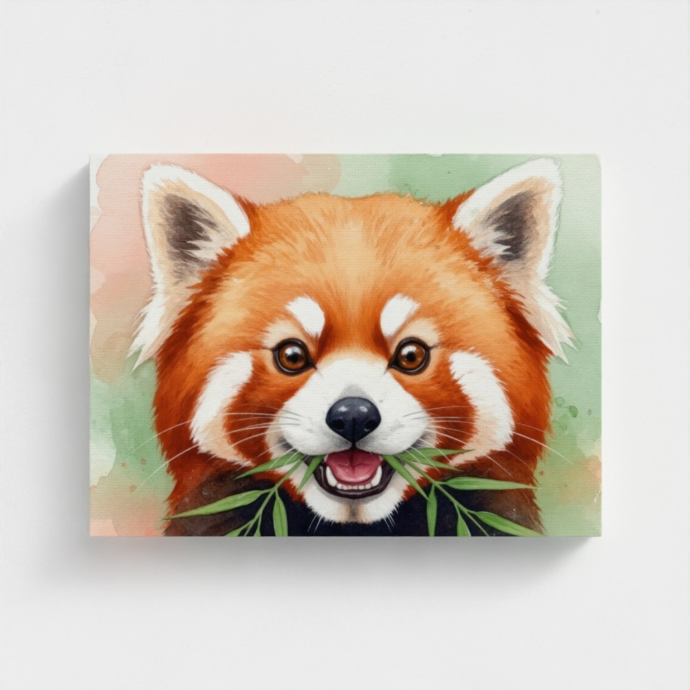 Smirking Red Panda – Watercolor Wildlife Portrait Canvas Wall Art