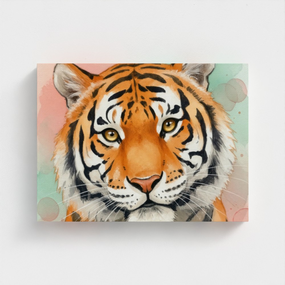 Sweet Tiger – Watercolor Wildlife Portrait Canvas Wall Art